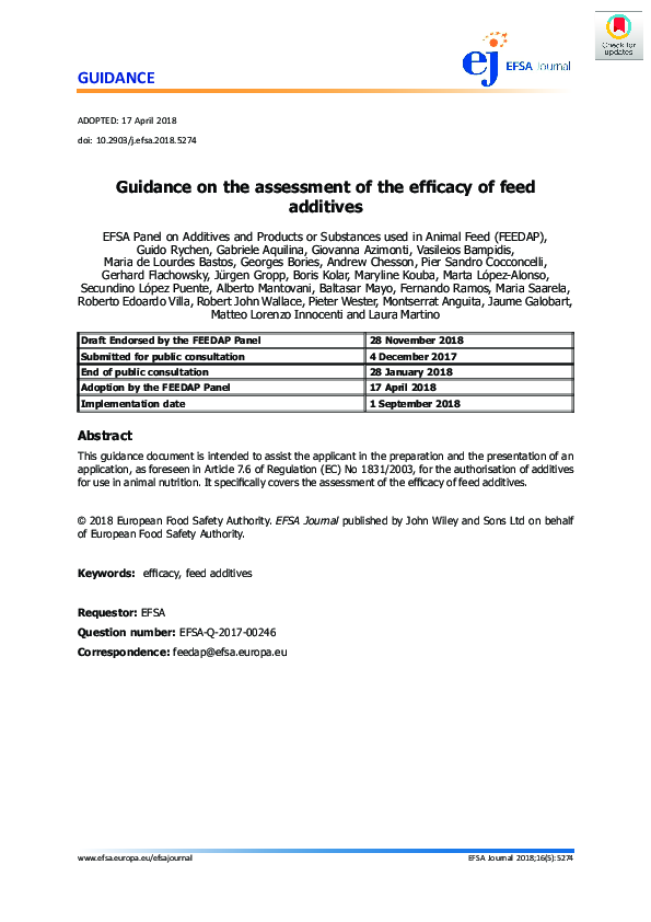 (PDF) Guidance on the assessment of the efficacy of feed additives