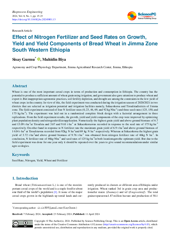 (PDF) Effect of Nitrogen Fertilizer and Seed Rates on Growth, Yield and ...