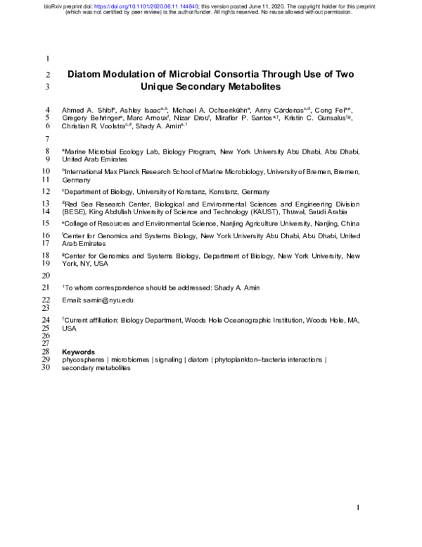 (PDF) Diatom Modulation of Microbial Consortia Through Use of Two ...
