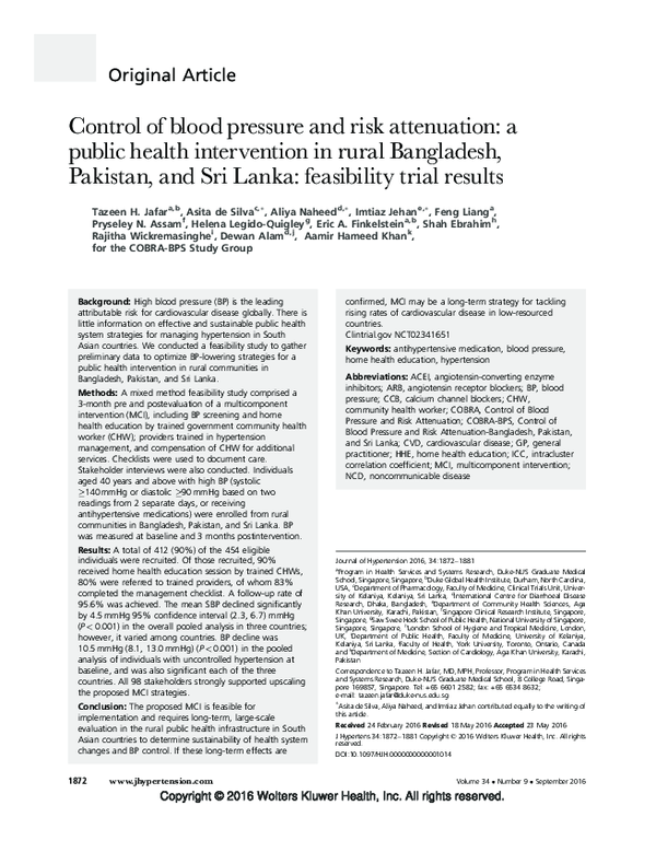 (PDF) Control of blood pressure and risk attenuation