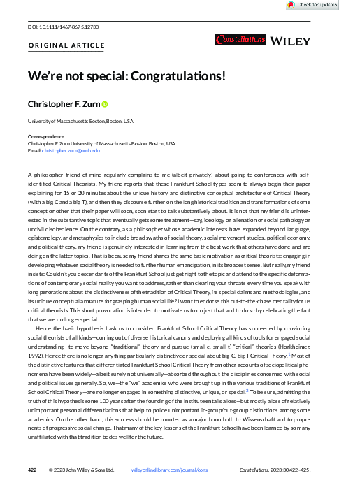 (PDF) We're not special: Congratulations!