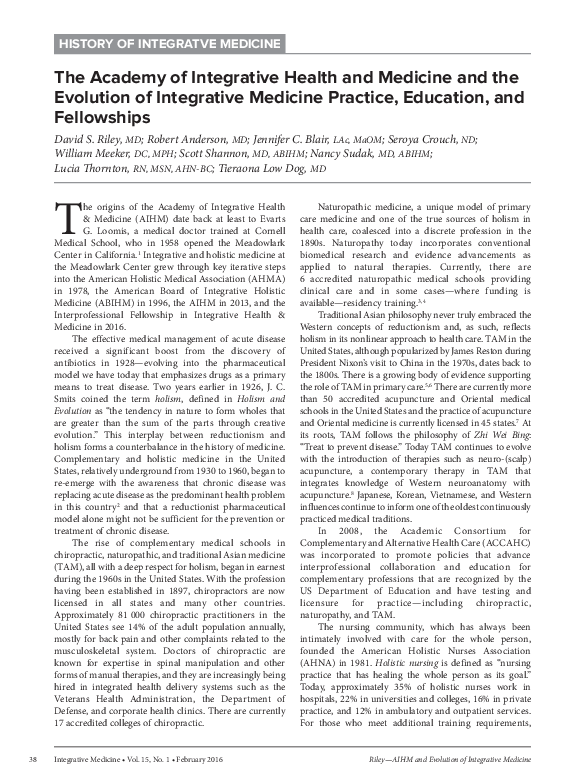 (PDF) The Academy of Integrative Health and Medicine and the Evolution ...