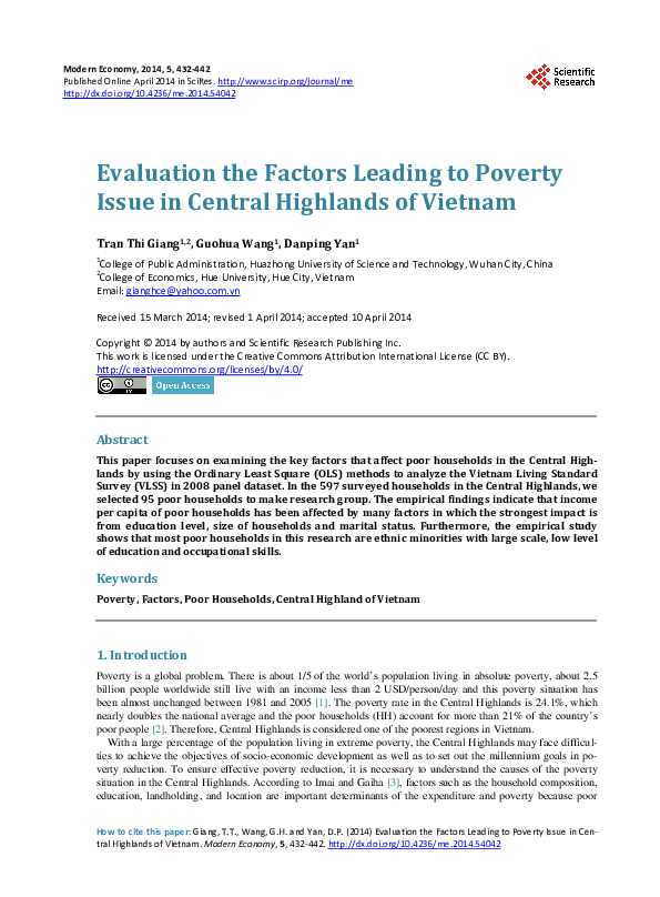 (PDF) Factors Influencing Poverty in Central Highlands of Vietnam