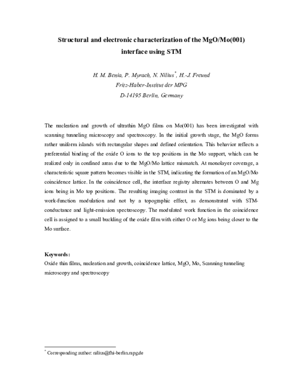 (PDF) Structural and electronic characterization of the MgO/Mo(001 ...