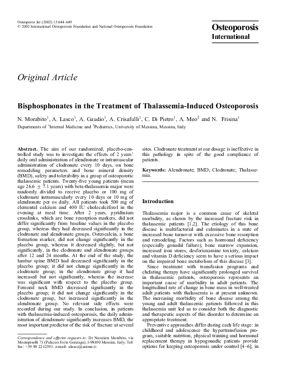 (PDF) Bisphosphonates in the Treatment of Thalassemia-Induced Osteoporosis
