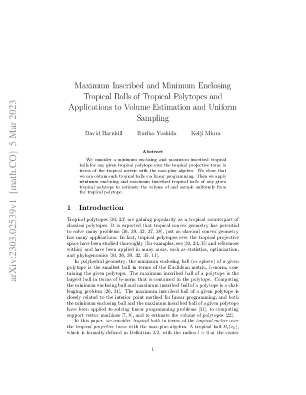 (PDF) Maximum Inscribed and Minimum Enclosing Tropical Balls of ...