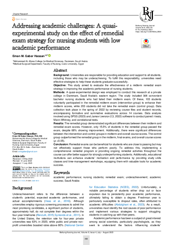 (PDF) Addressing academic challenges: A quasiexperimental study on the ...