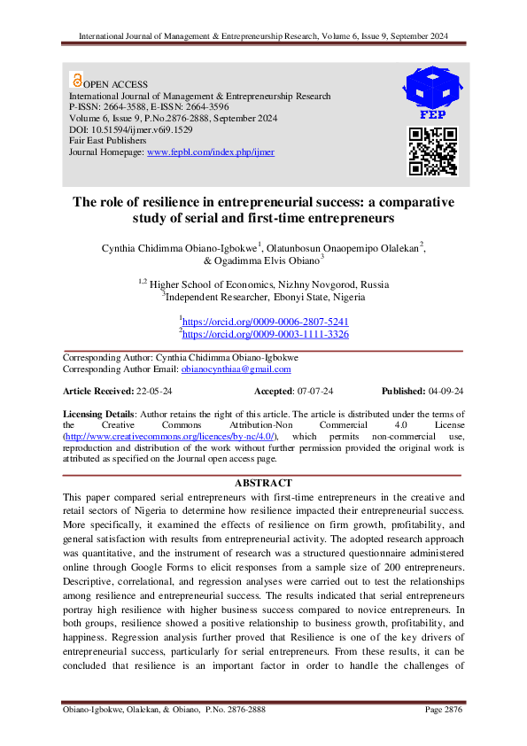 (PDF) The role of resilience in entrepreneurial success: a comparative ...