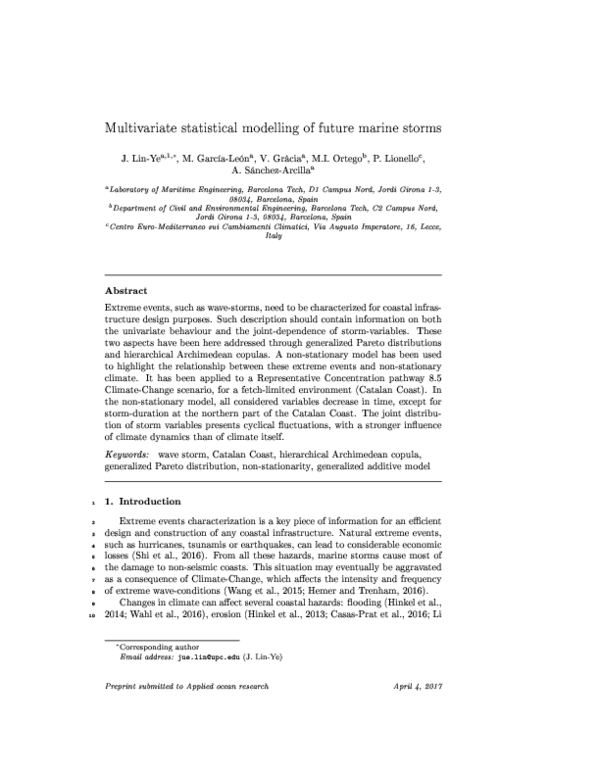 (PDF) Multivariate statistical modelling of future marine storms ...