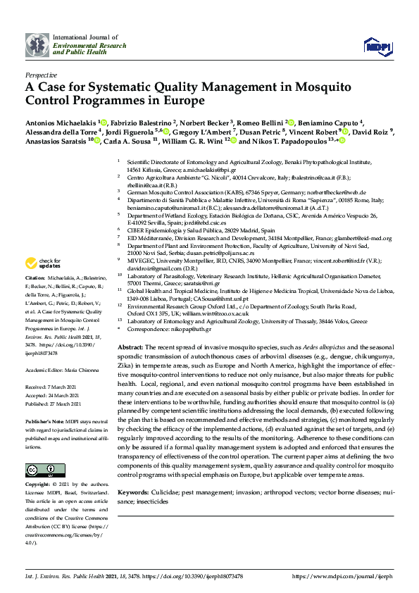 (PDF) A Case for Systematic Quality Management in Mosquito Control ...
