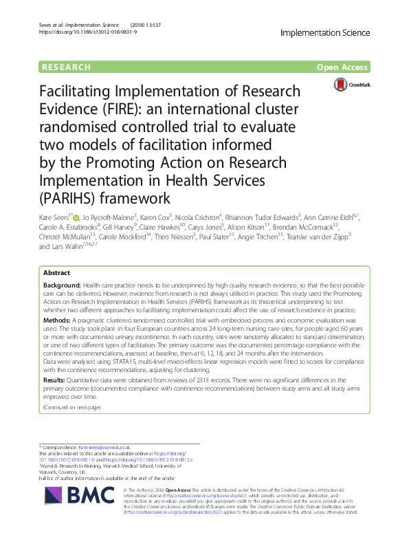 (PDF) Facilitating Implementation of Research Evidence (FIRE): an ...