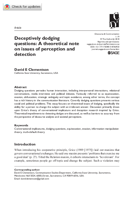 (PDF) Deceptively dodging questions: A theoretical note on issues of ...