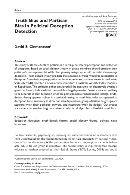 (PDF) Truth Bias and Partisan Bias in Political Deception Detection