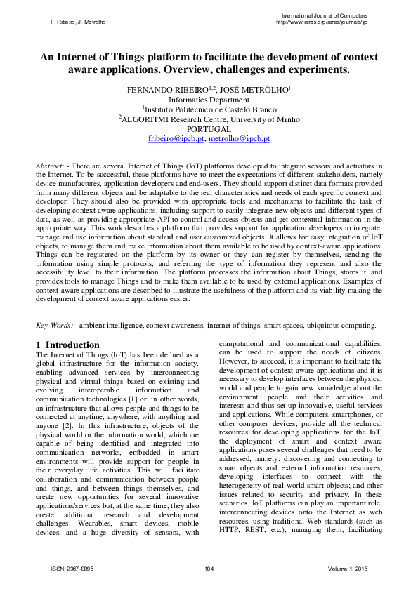 (PDF) An Internet of Things Platform to Facilitate the Development of ...