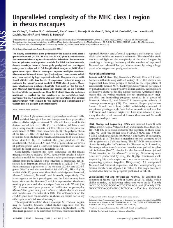 (PDF) Unparalleled complexity of the MHC class I region in rhesus macaques