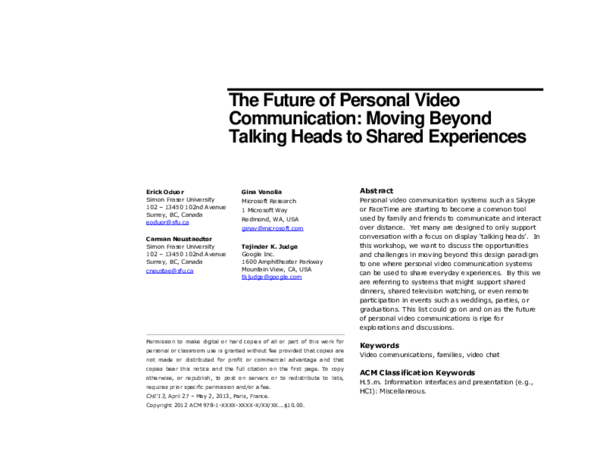 (PDF) The future of personal video communication