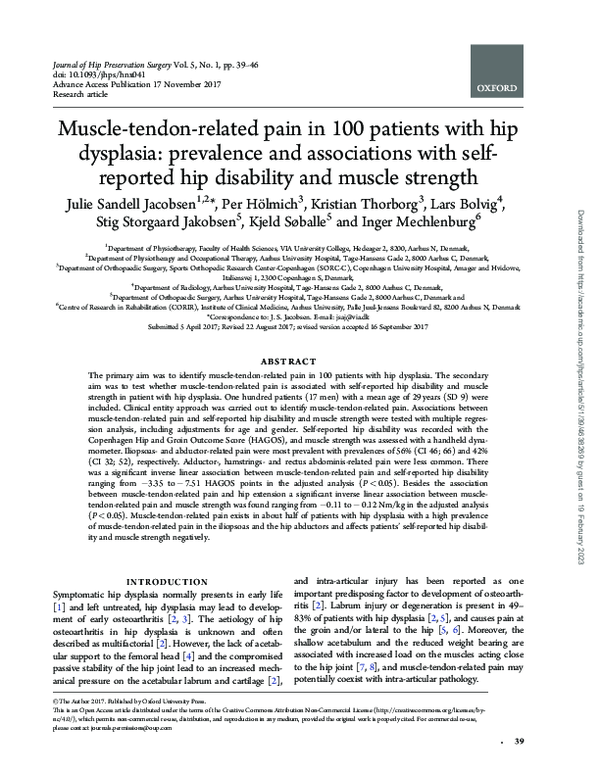 (PDF) Muscle-tendon-related pain in 100 patients with hip dysplasia ...