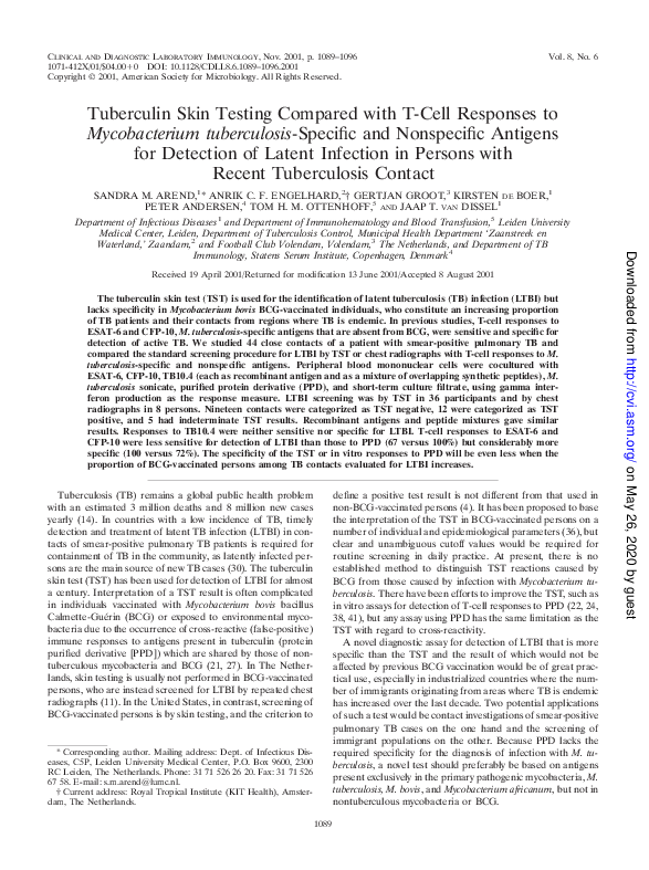 (PDF) Tuberculin Skin Testing Compared with T-Cell Responses to ...