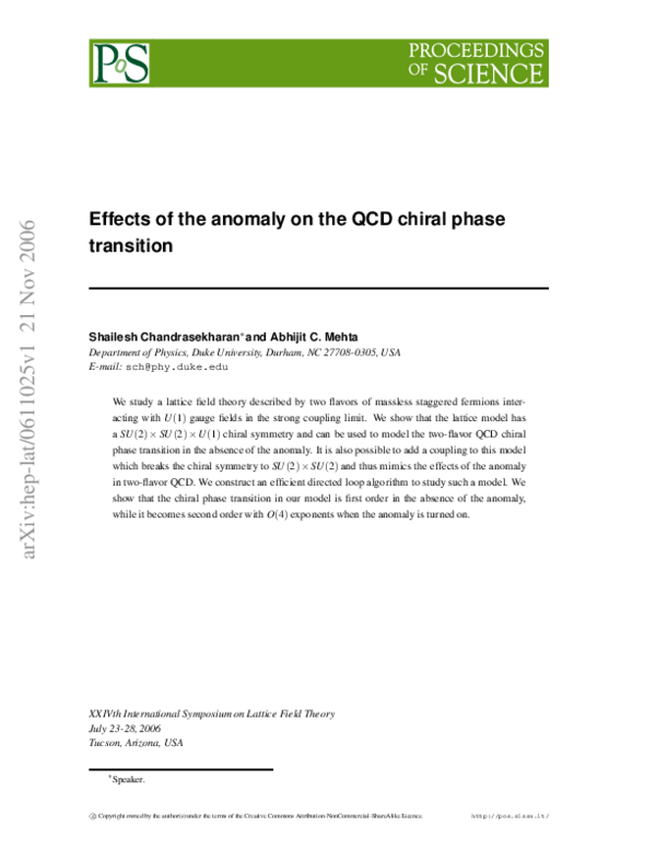 (PDF) Effects of the anomaly on the QCD chiral phase transition
