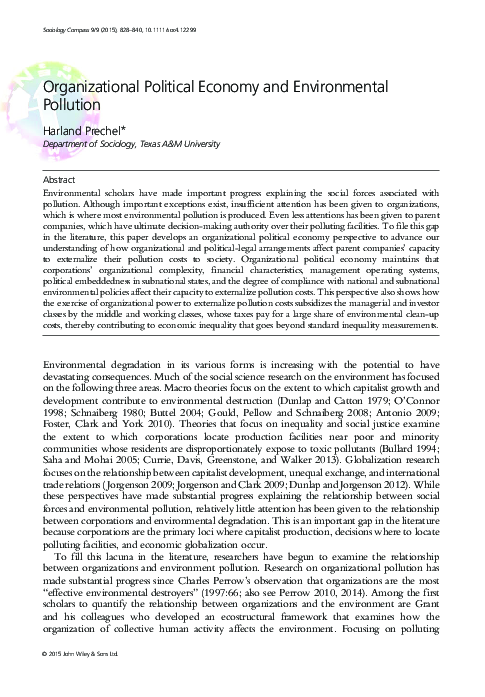 (PDF) Organizational Political Economy and Environmental Pollution