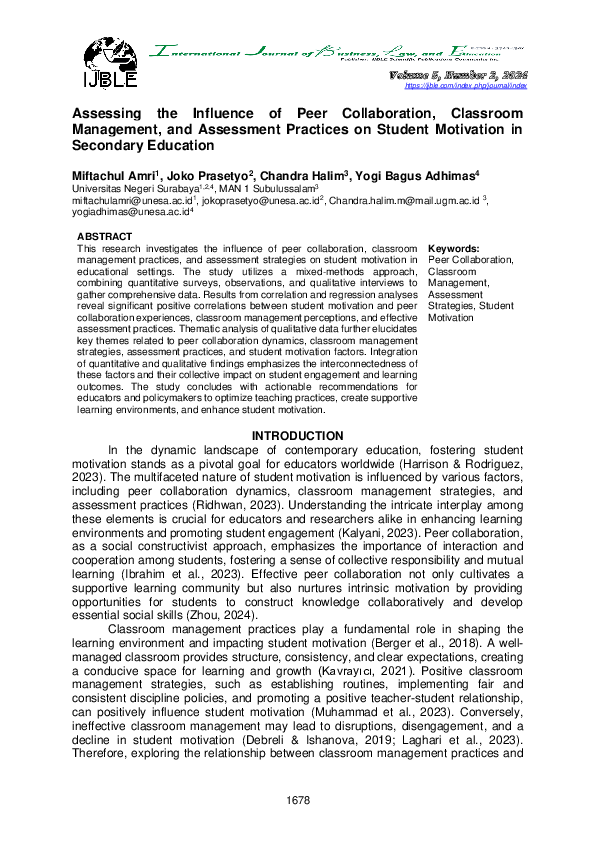 (PDF) Assessing the Influence of Peer Collaboration, Classroom ...