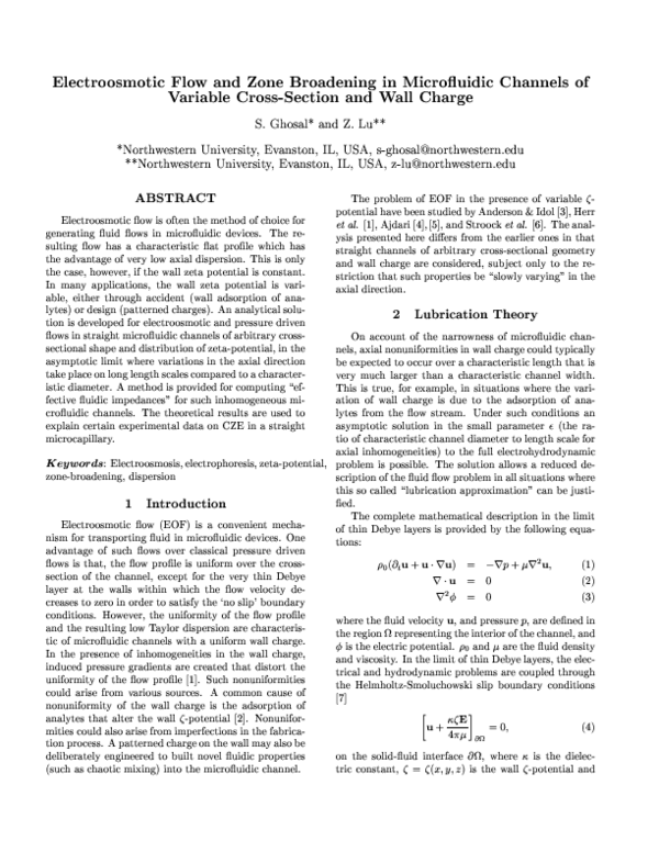 (PDF) Electroosmotic flow and zone broadening in microfluidic channels ...