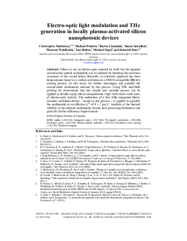 (PDF) Electro-optic light modulation and THz generation in locally ...
