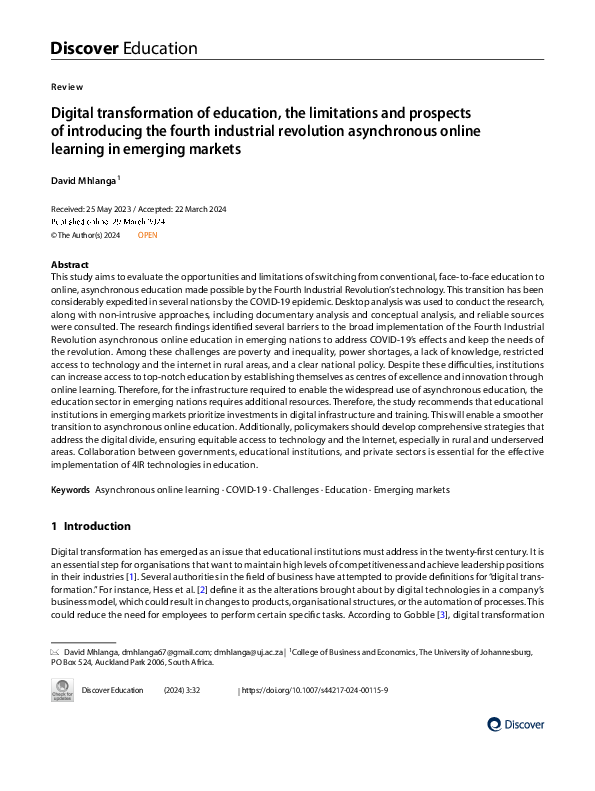 (PDF) Digital transformation of education, the limitations and ...