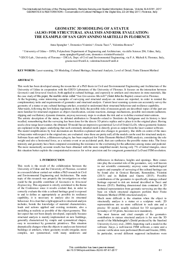 (PDF) Geomatic 3D Modeling of a Statue (Also) for Structural Analysis ...