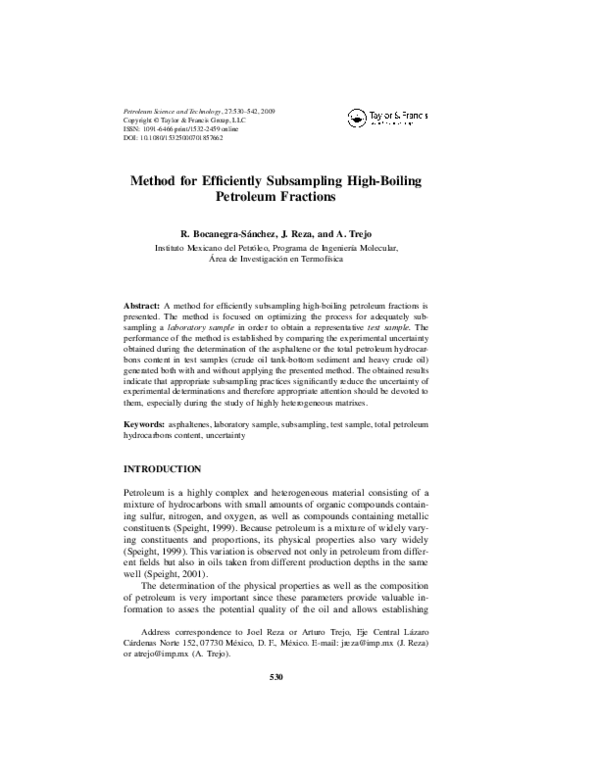 (PDF) Method for Efficiently Subsampling High-Boiling Petroleum Fractions