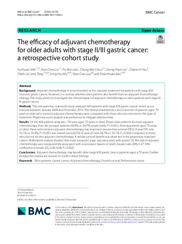 (PDF) The efficacy of adjuvant chemotherapy for older adults with stage ...