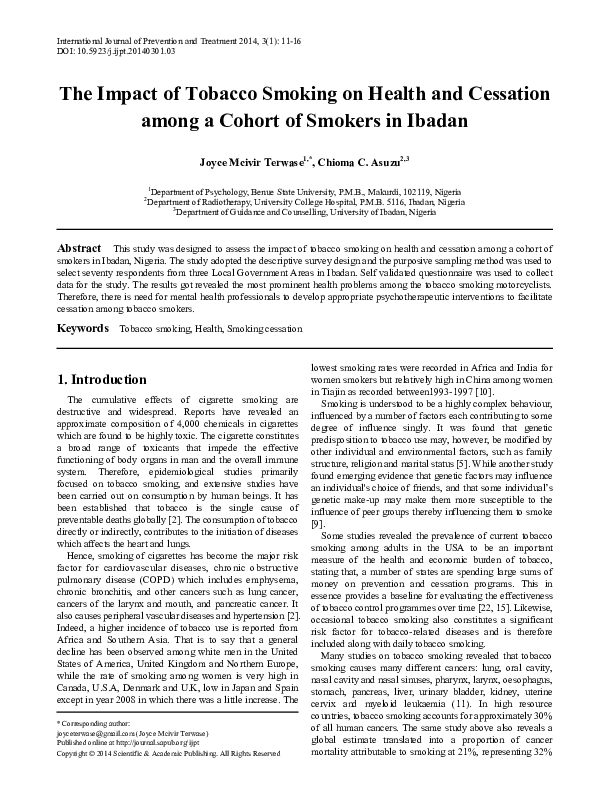 (PDF) The Impact of Tobacco Smoking on Health and Cessation among a ...