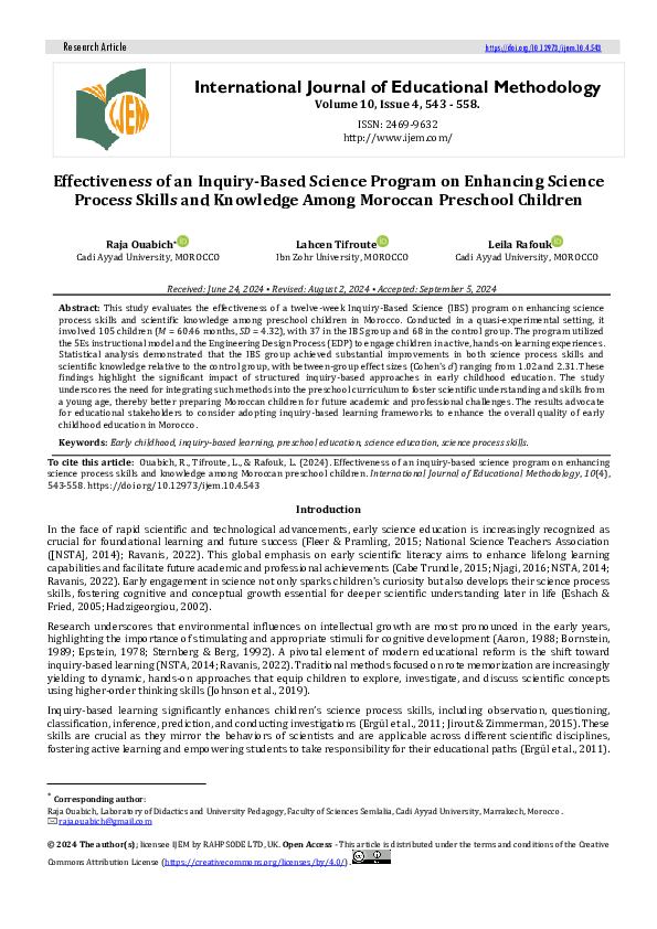 (PDF) Effectiveness of an Inquiry-Based Science Program on Enhancing ...