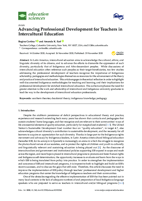 Pdf Advancing Professional Development For Teachers In Intercultural