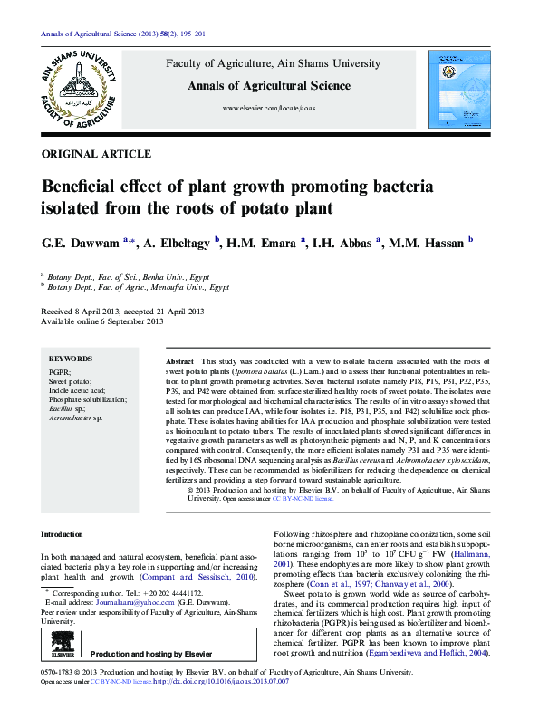 (PDF) Beneficial effect of plant growth promoting bacteria isolated ...