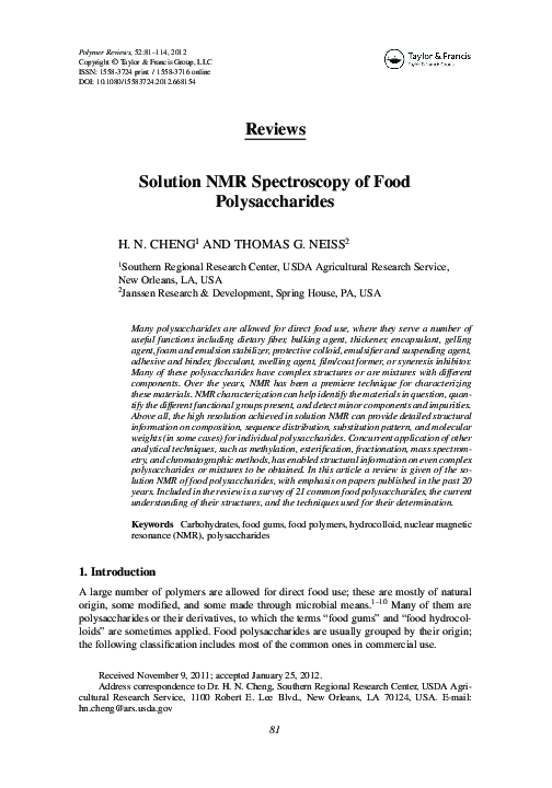 (PDF) Solution NMR Spectroscopy of Food Polysaccharides