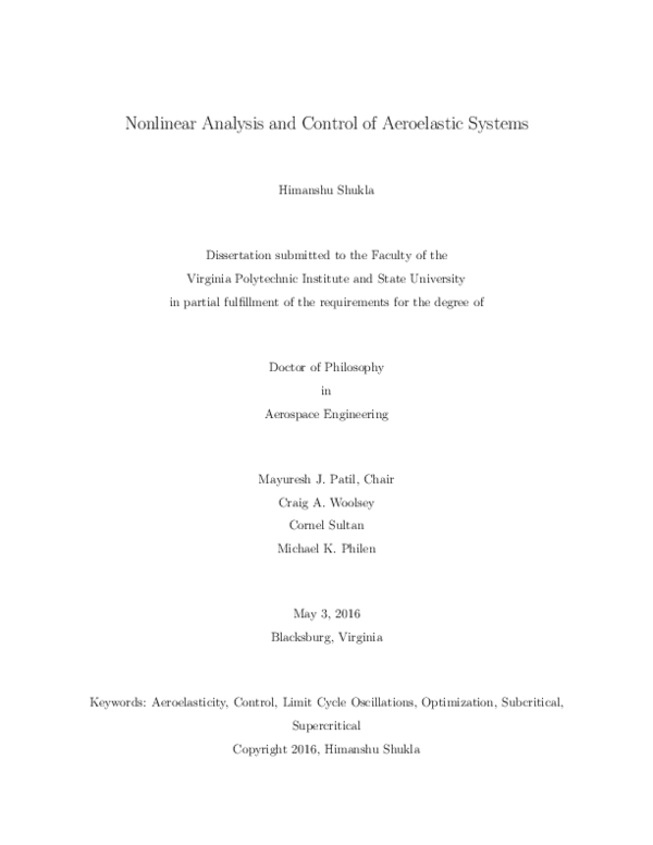 (PDF) Nonlinear Analysis and Control of Aeroelastic Systems