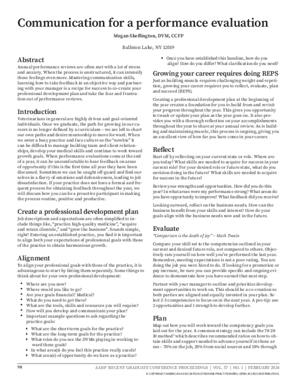 (PDF) Communication for a performance evaluation