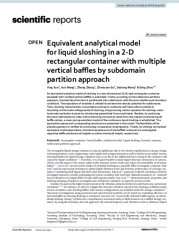 (PDF) Equivalent analytical model for liquid sloshing in a 2-D ...