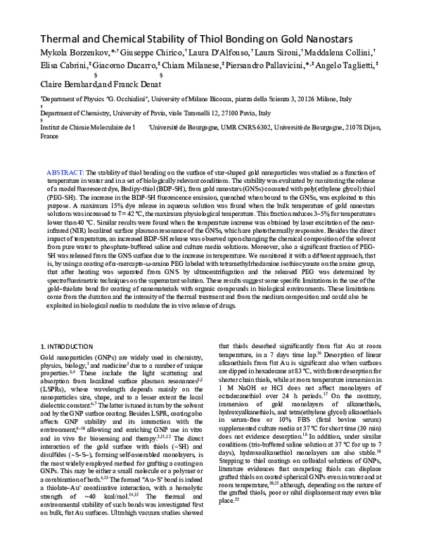 (PDF) Thermal and Chemical Stability of Thiol Bonding on Gold Nanostars