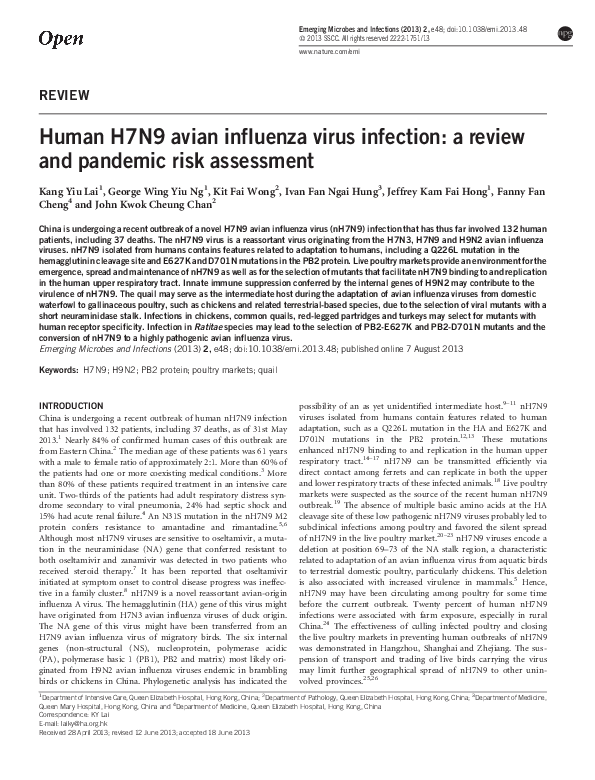 (PDF) Human H7N9 avian influenza virus infection: a review and pandemic ...