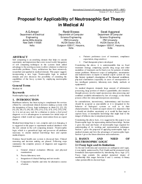 (PDF) Proposal for Applicability of Neutrosophic Set Theory in Medical AI