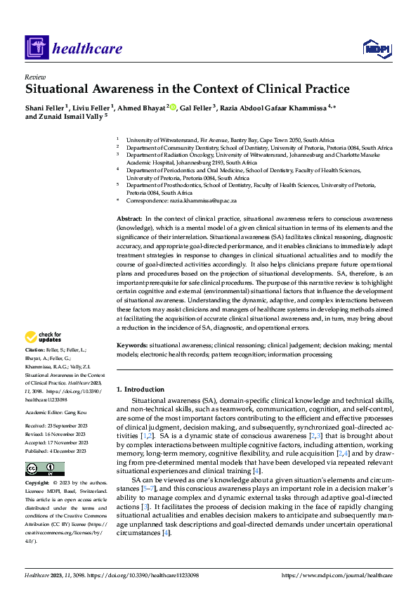 (PDF) Situational Awareness in the Context of Clinical Practice