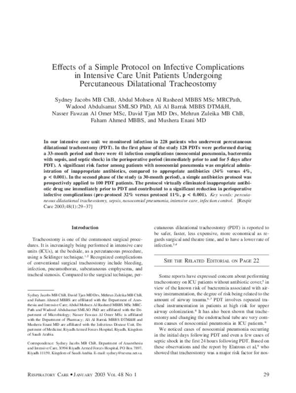 (PDF) Effects of a simple protocol on infective complications in ...