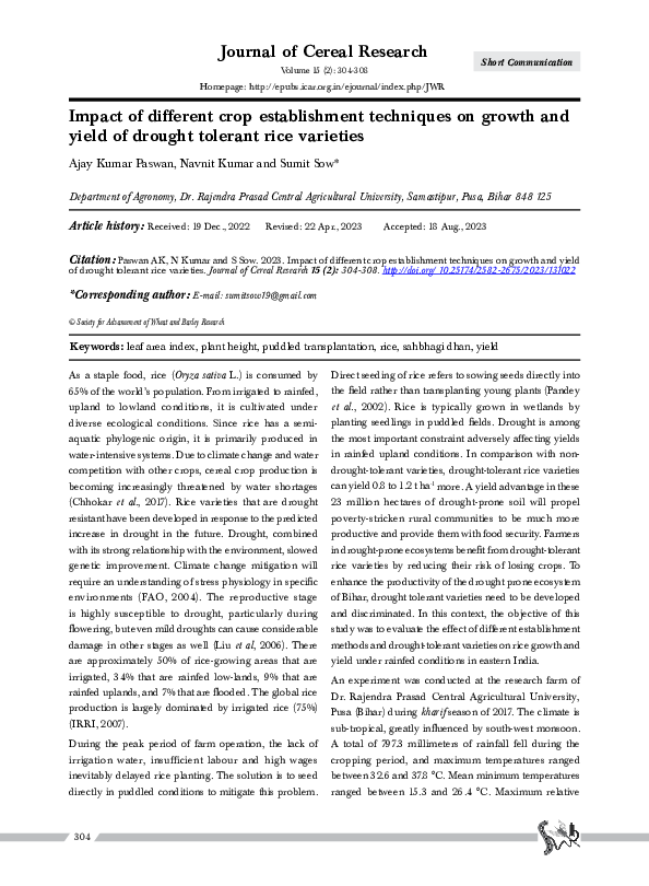 (PDF) Impact of different crop establishment techniques on growth and ...