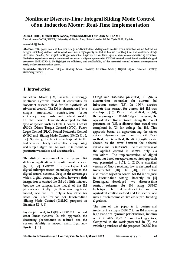 (PDF) Nonlinear Discrete-Time Integral Sliding Mode Control of an ...