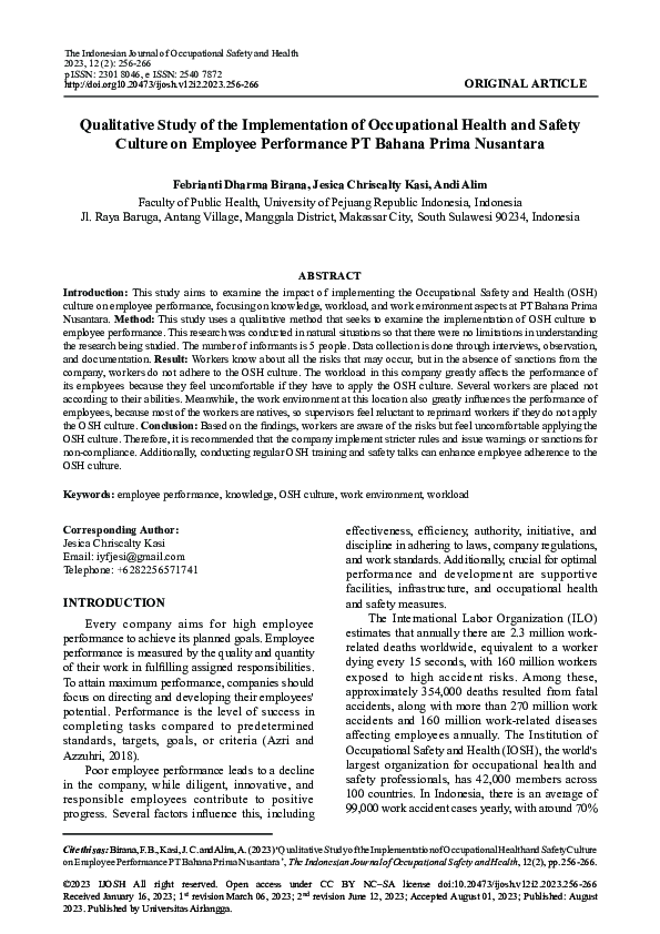 (PDF) Qualitative Study of the Implementation of Occupational Health ...