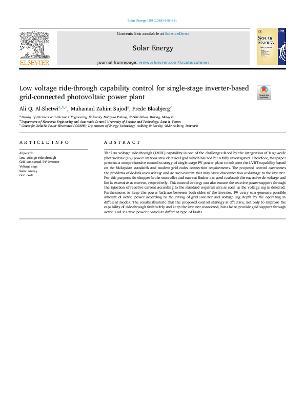 (PDF) Low voltage ride-through capability control for single-stage ...