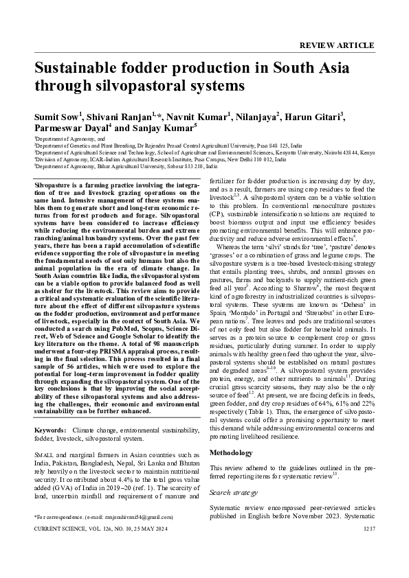 (PDF) Sustainable fodder production in South Asia through silvopastoral ...
