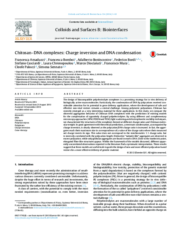 (PDF) Chitosan–DNA complexes: Charge inversion and DNA condensation